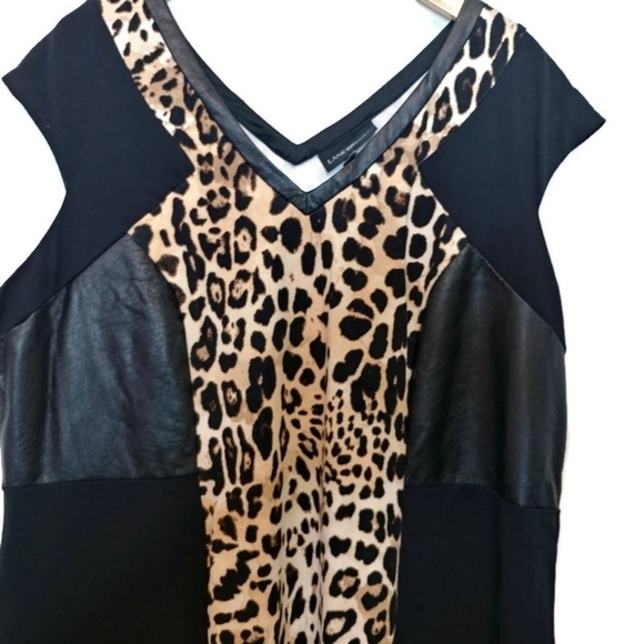Lane Bryant Size 26 Double V Neck Dress Black Leopard‎ Print A Line Cap Sleeve - Picture 4 of 12